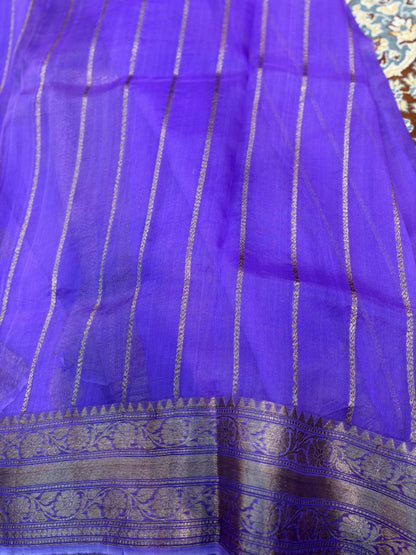 Lavender Pure Kora Antique Zari Banarasi Handloom Saree 