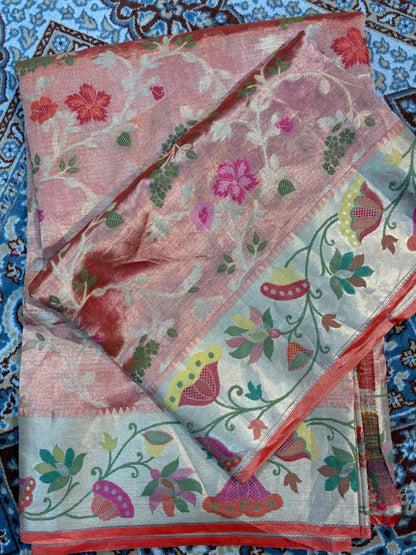 Pink pure Tissue Kota Paithini Banarasi Handloom Saree