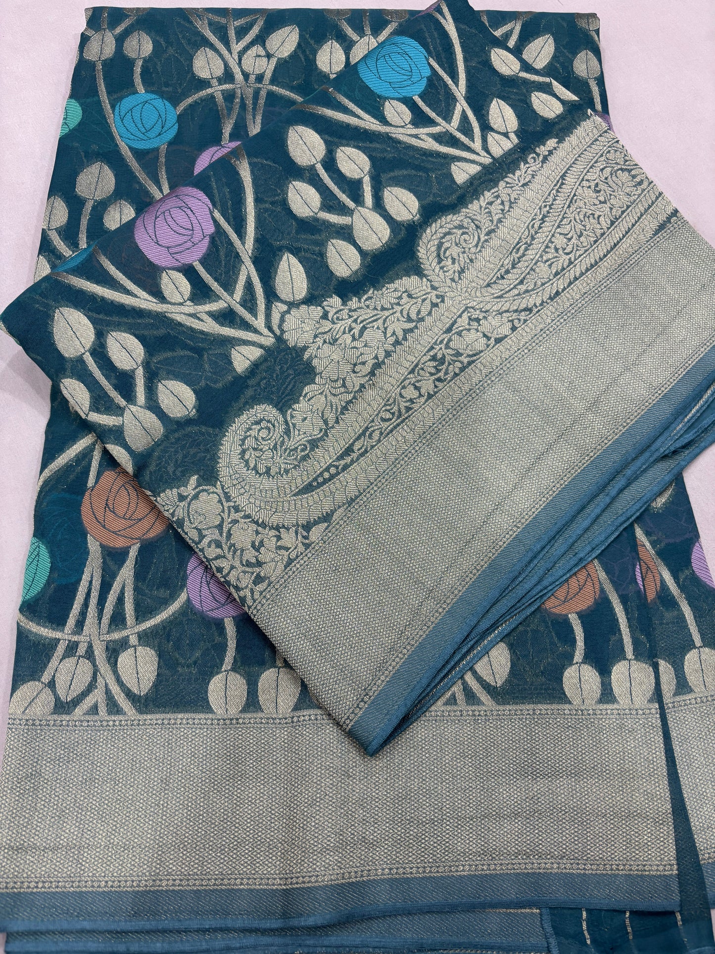 Blue Semi Khaddi Georgette Banarasi Handloom Saree 