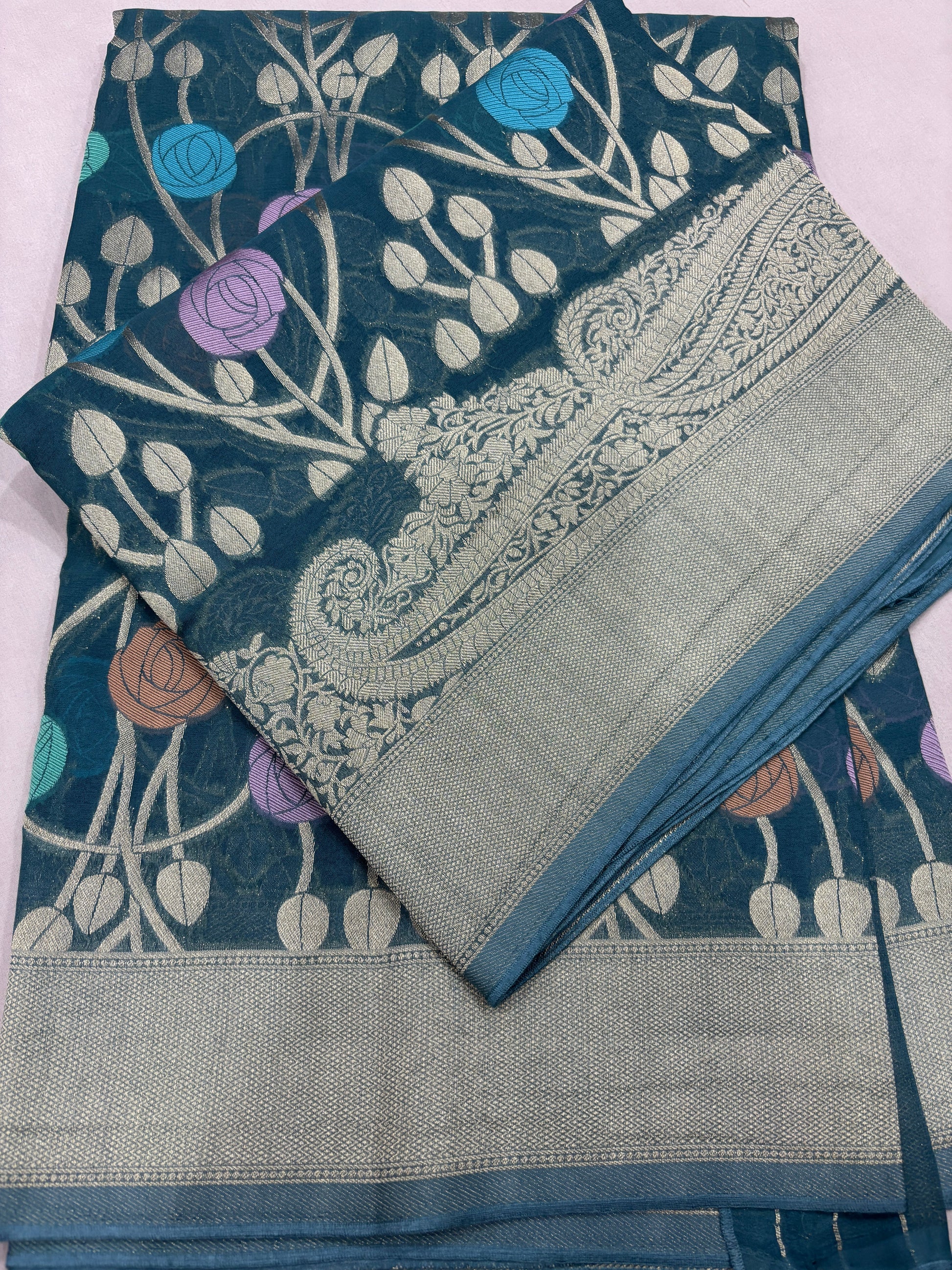Blue Semi Khaddi Georgette Banarasi Handloom Saree 