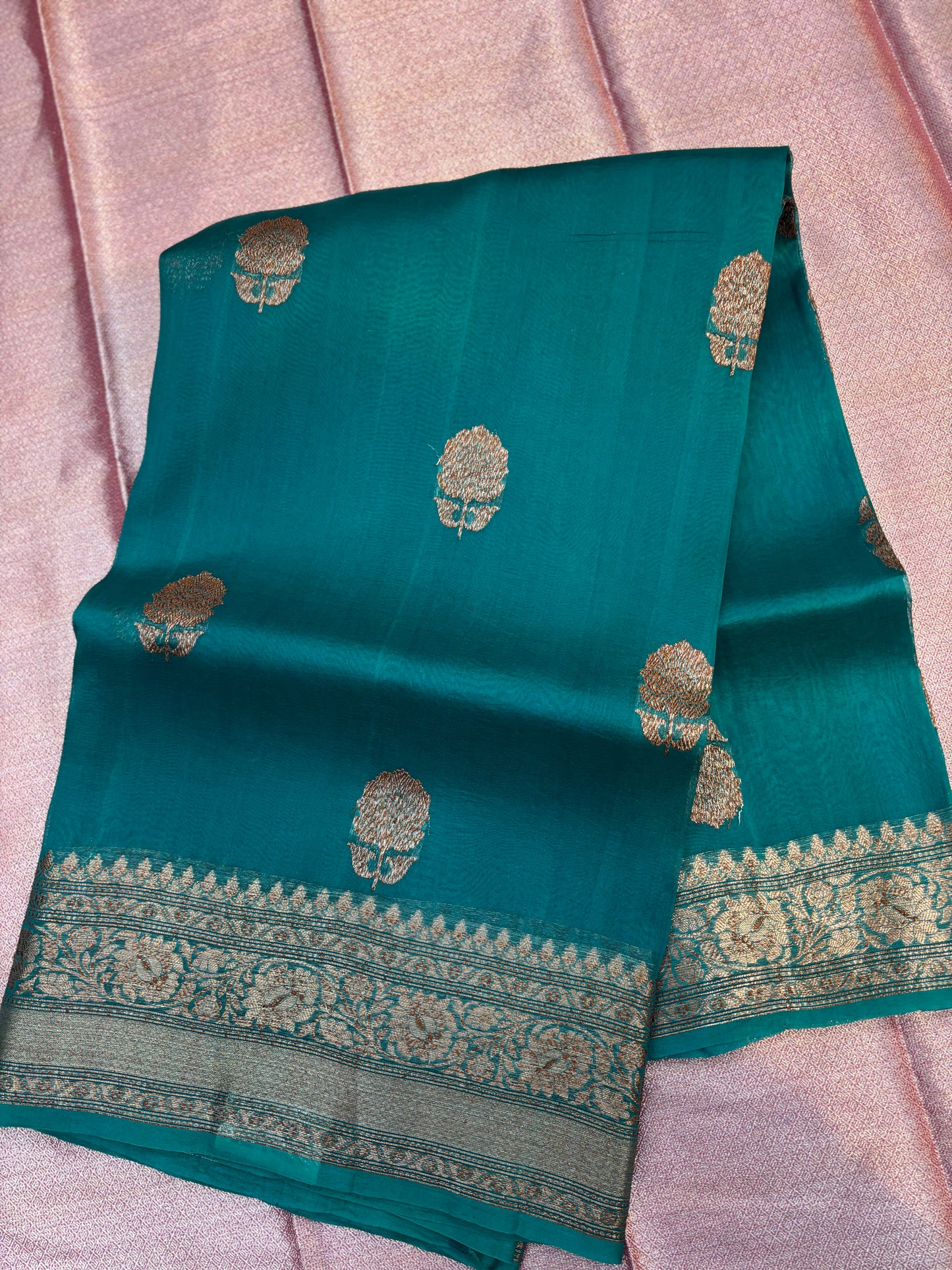 Sky Blue Pure Kora Antique Zari Banarasi Handloom Saree