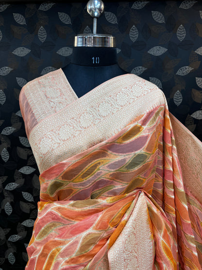 Orange Rungkaat Georgette Banarasi Handloom Saree - Rungkaat