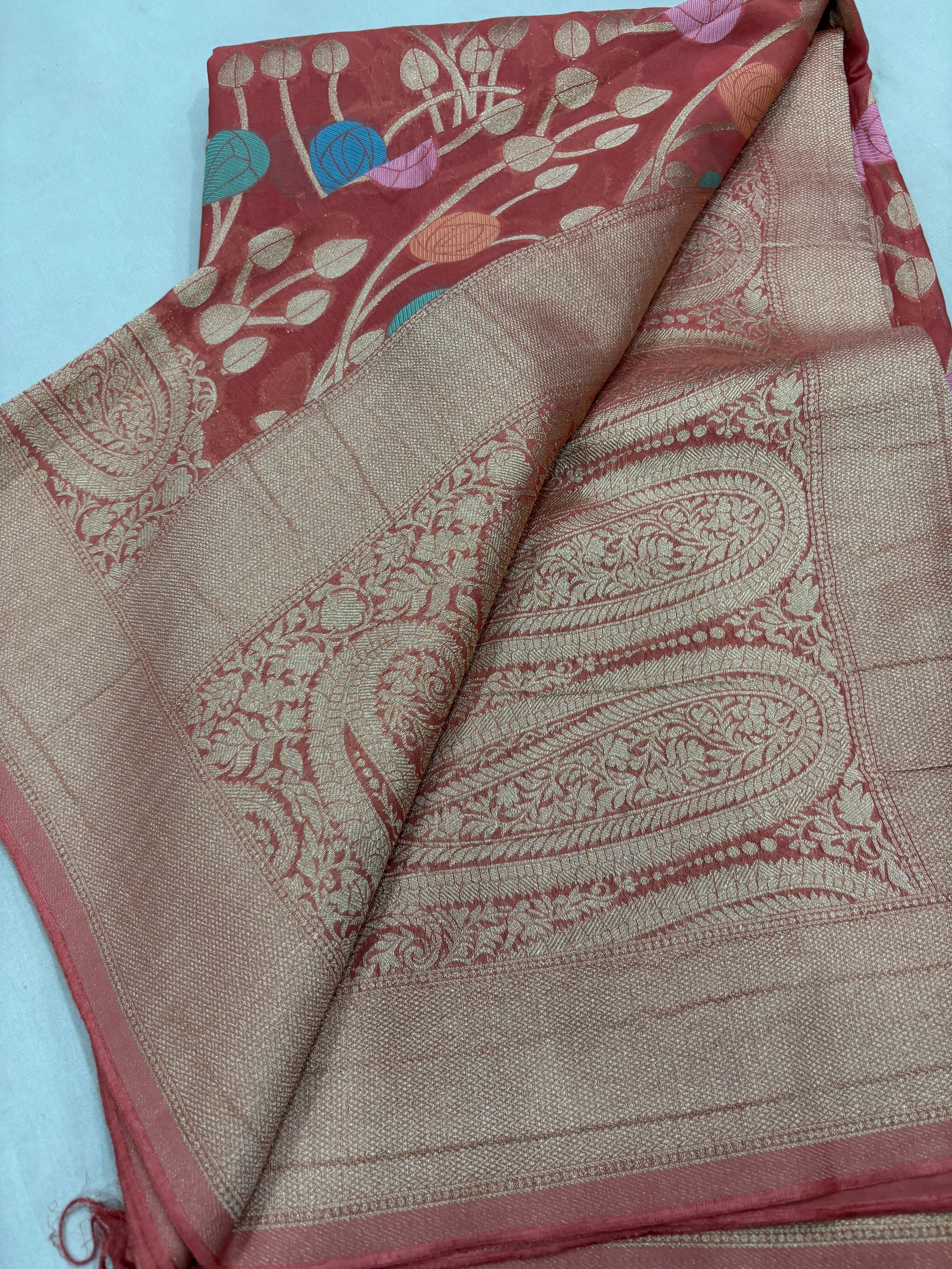 Pink Semi Khaddi Georgette Banaras Sari 