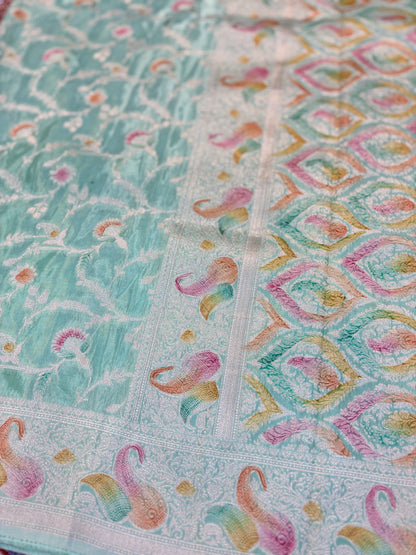 Dark Powder Blue Desiner Banarasi Saree