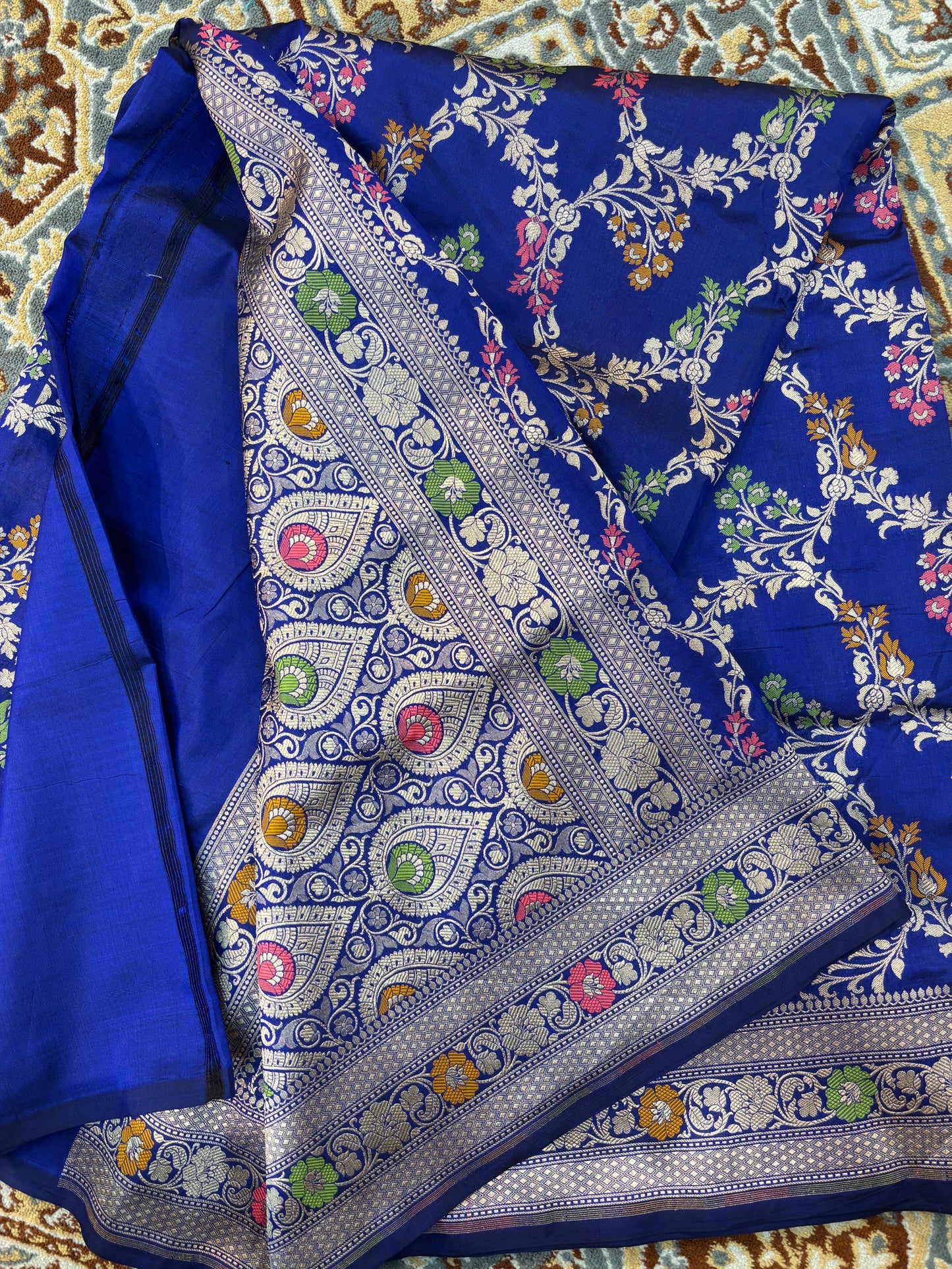 Royal Blue Pure katan Jangla Meenakari Banarasi Handloom Saree