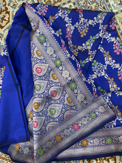 Royal Blue Pure katan Jangla Meenakari Banarasi Handloom Saree