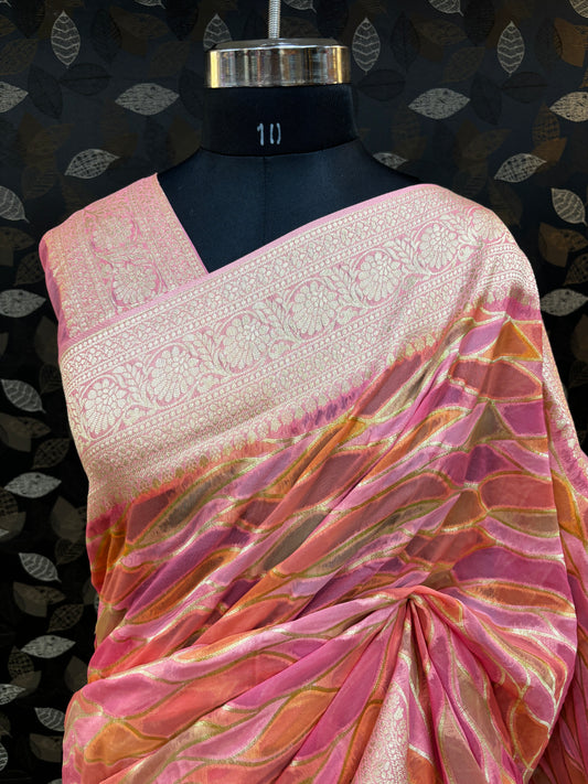 Light Pink Rungkaat Georgette Banarasi Sare