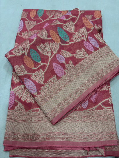 light Green Semi Khaddi Georgette Banaras Sari 