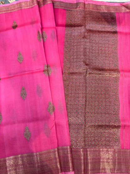 Pink Pure Kora Antique Zari Banaras Handloom Saree