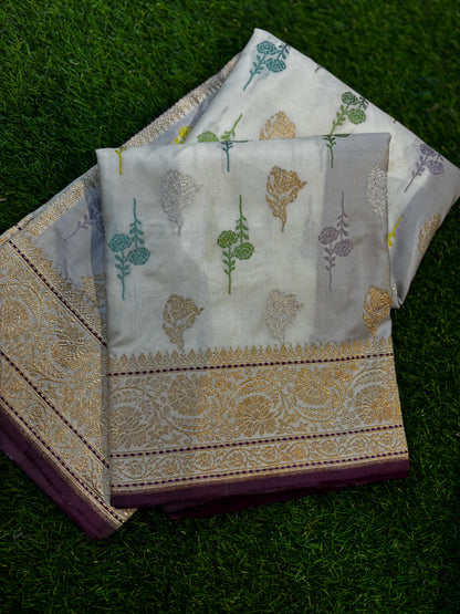Exclusive White Pure Katan Iktara Handloom Saree