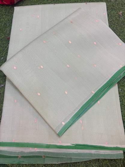 Pure kora Rungkaat Kadhuwa Banarasi Handloom Sari 