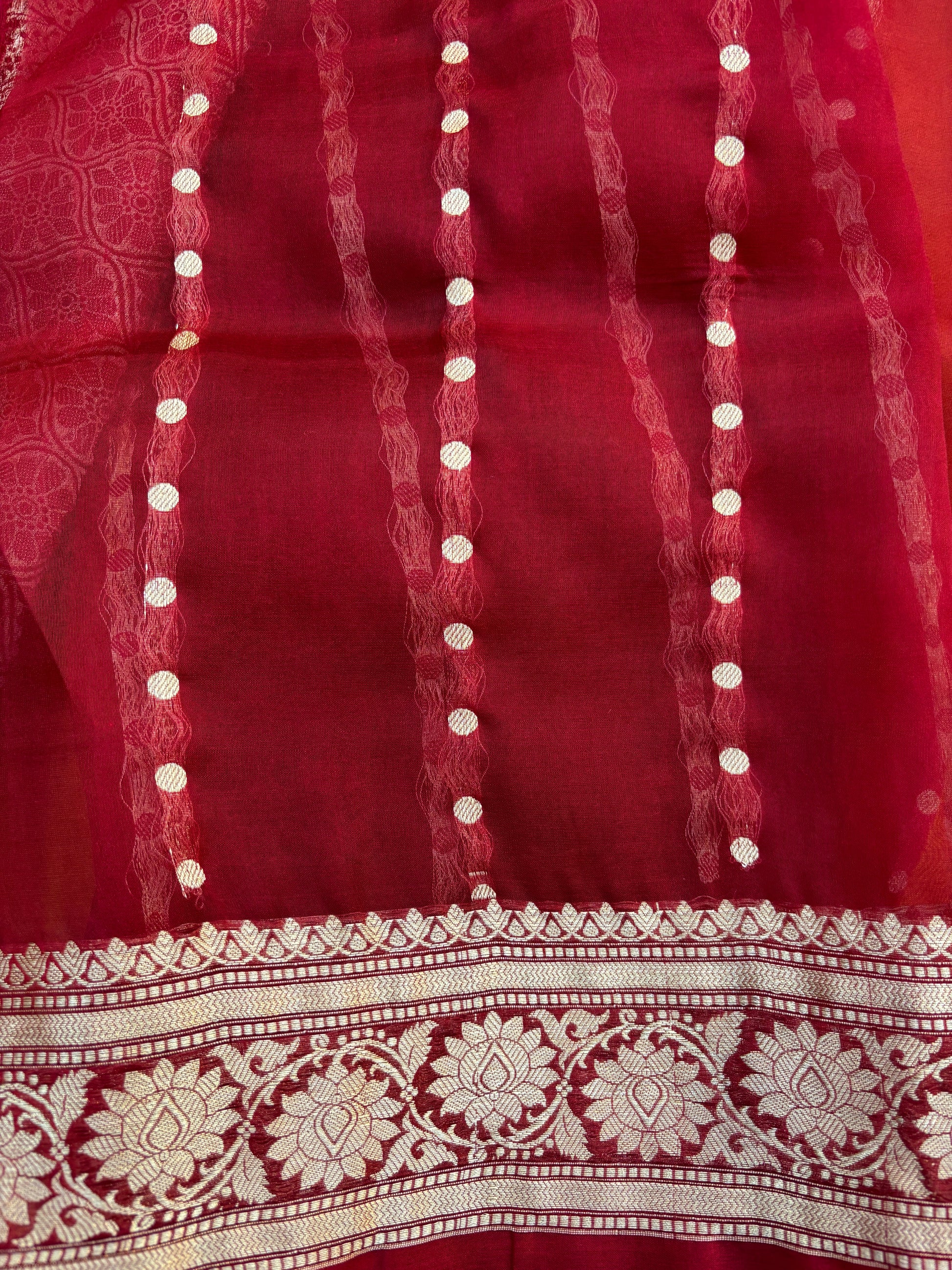 Yellow Red Pure Kora Antique Zari Banarasi Handloom Saree 