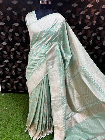Pista Green Semi Silk Banarasi Saree - Rungkaat