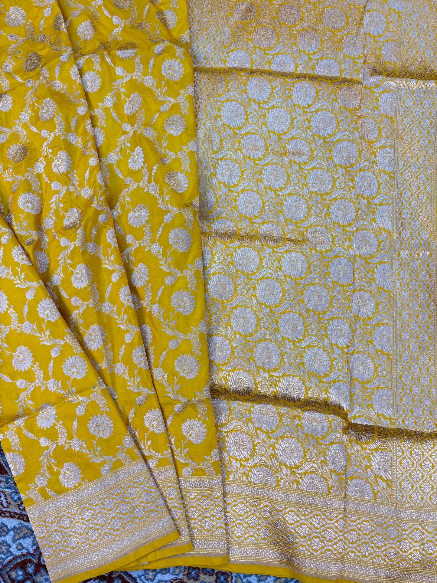 Yellow Pure Katan Jangla Banarasi Handloom Saree