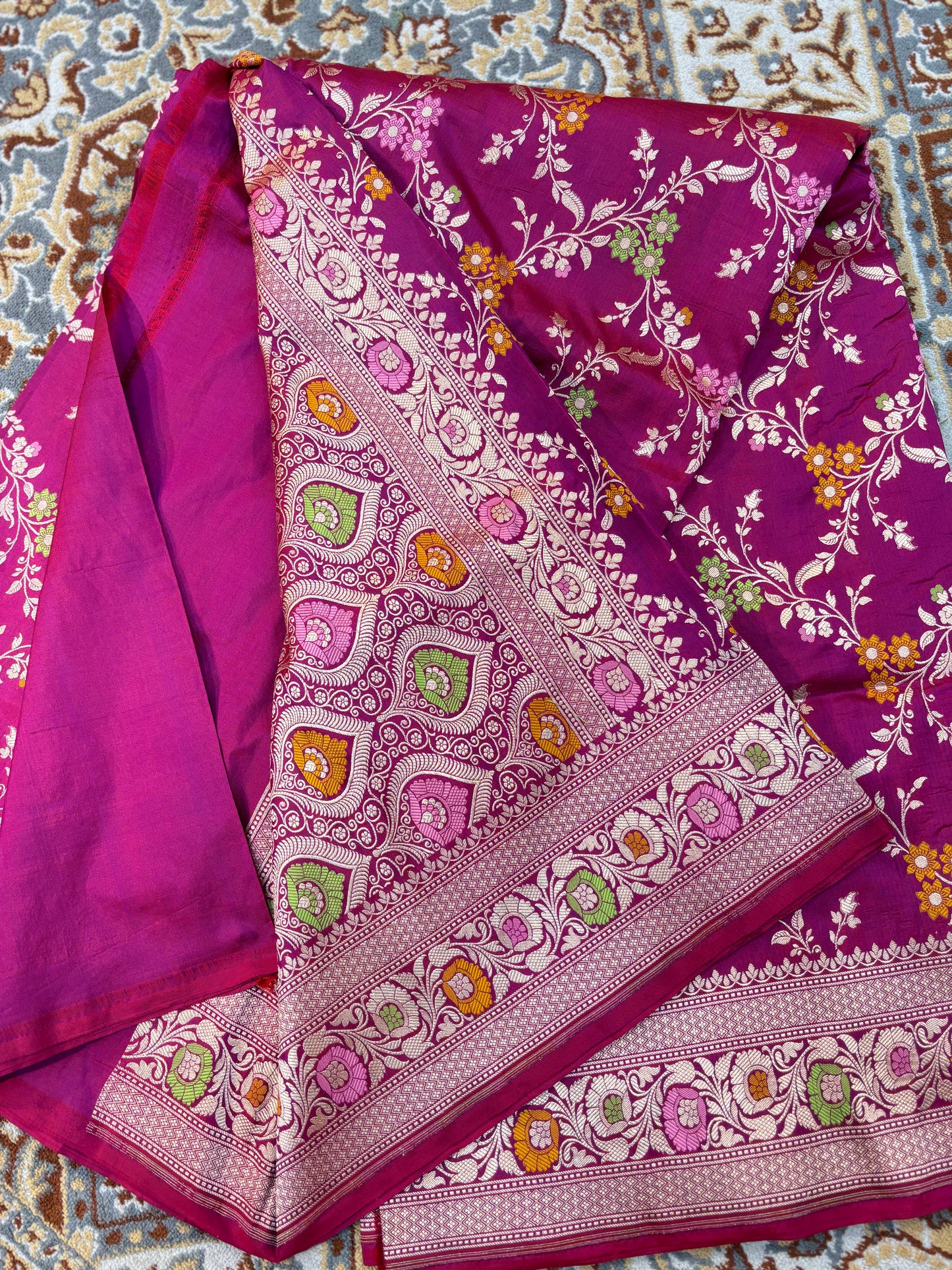 Magenta pink Pure katan Banarasi Handloom Saree
