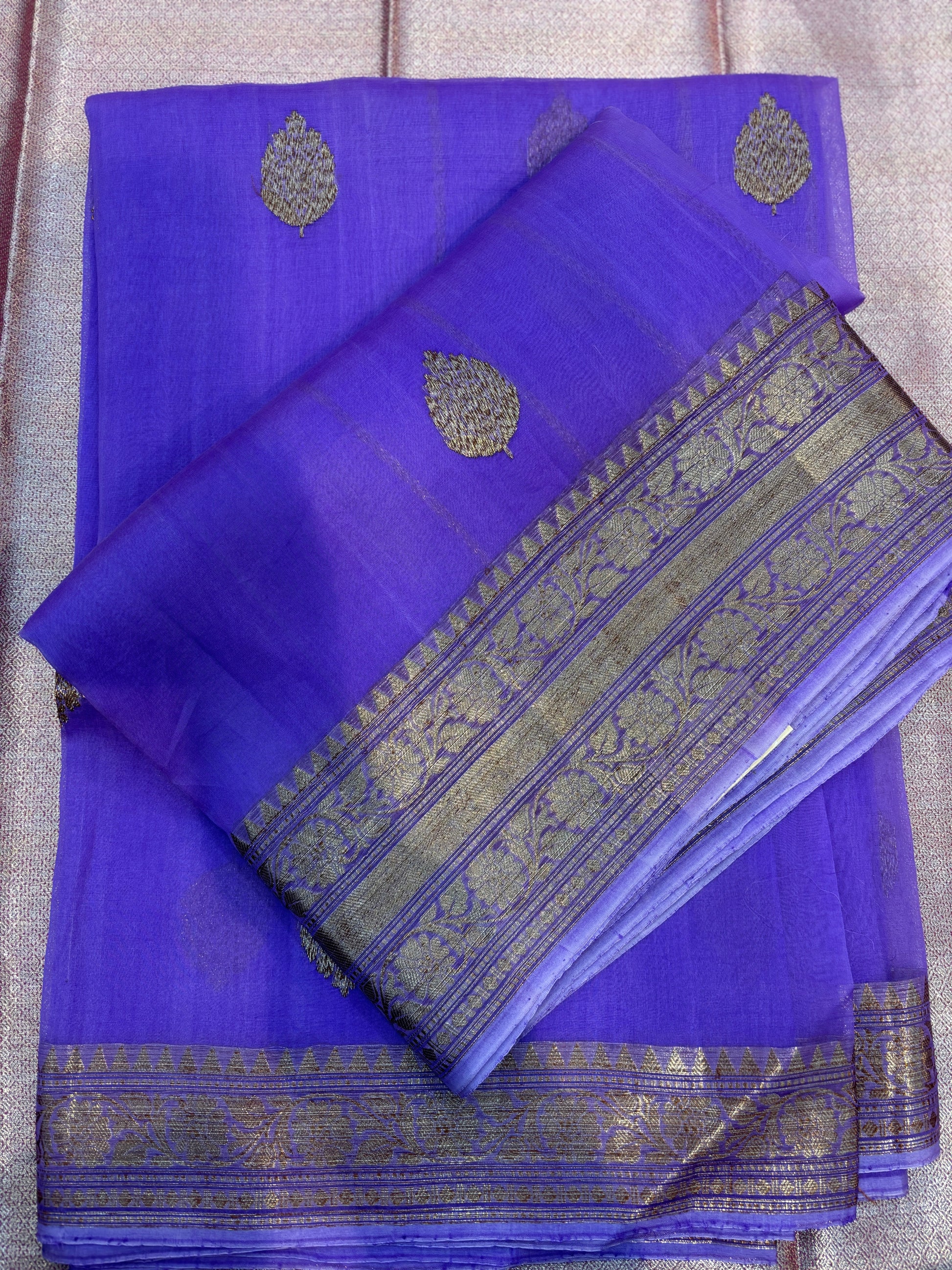 Lavender Pure Kora Antique Zari Banarasi Handloom Saree 