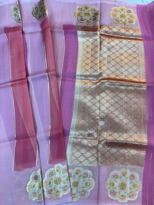Pure Kora Rungkaat Banarasi Handloom Saree