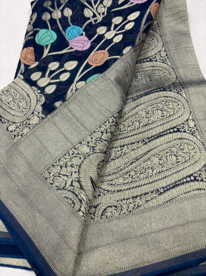 Semi Khaddi Georgette Banaras Sari 