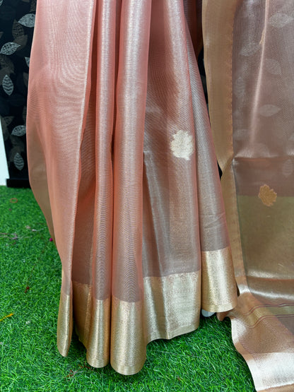 Rose Gold Semi Tissue Banarasi Saree