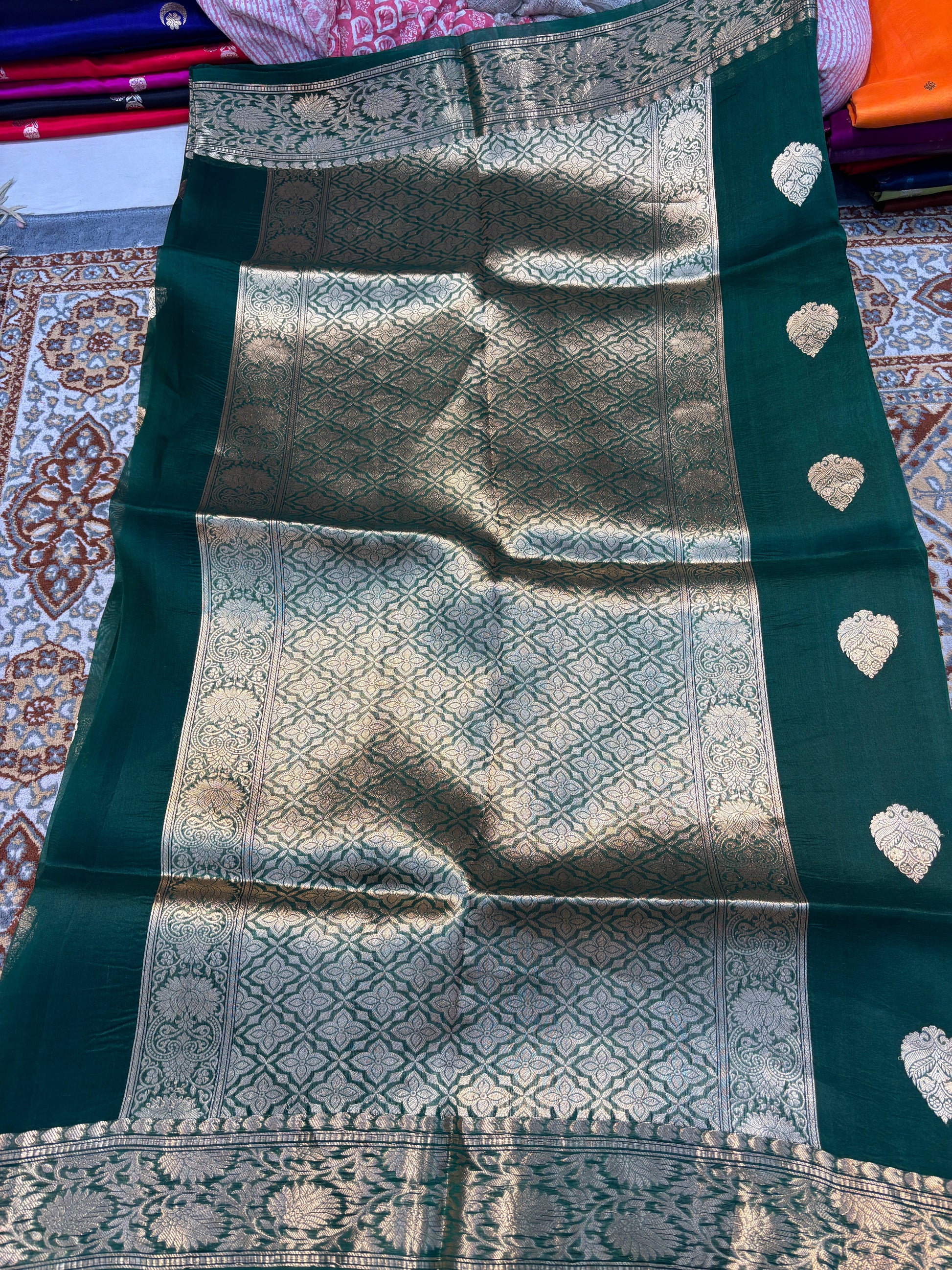 Rama Green Pure Kora Designer kadhua Banarasi 