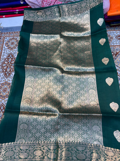 Rama Green Pure Kora Designer kadhua Banarasi 