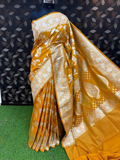 Mustard Yellow Semi Silk Banarasi Saree - Rungkaat
