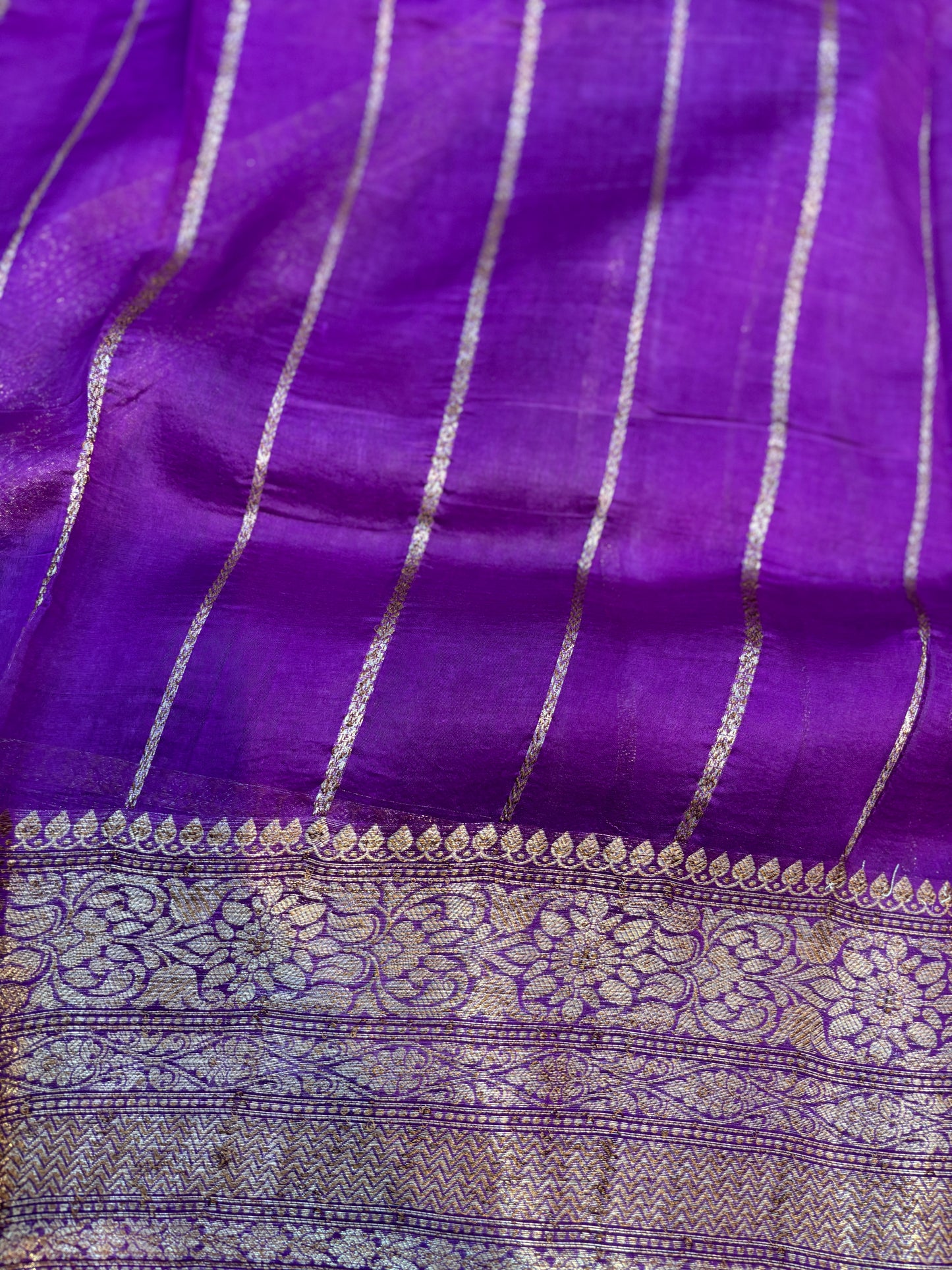 Purple Pure Kora Antique Zari Banarasi Handloom Saree