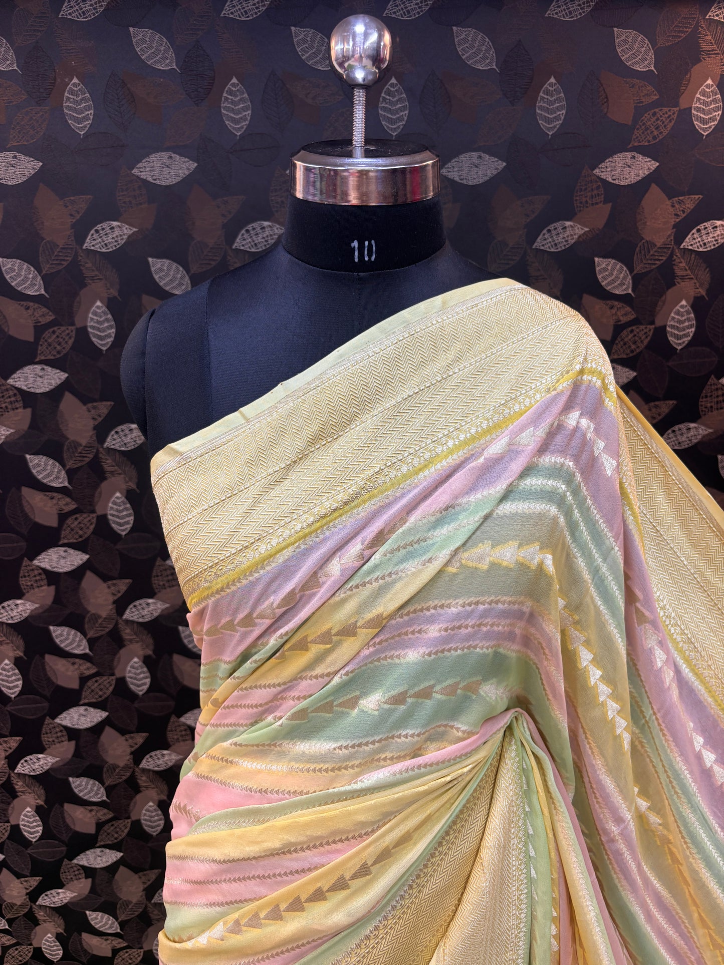 Lemon Yellow Pure Khaddi Georgette Rungkaat Banarasi Handloom Saree