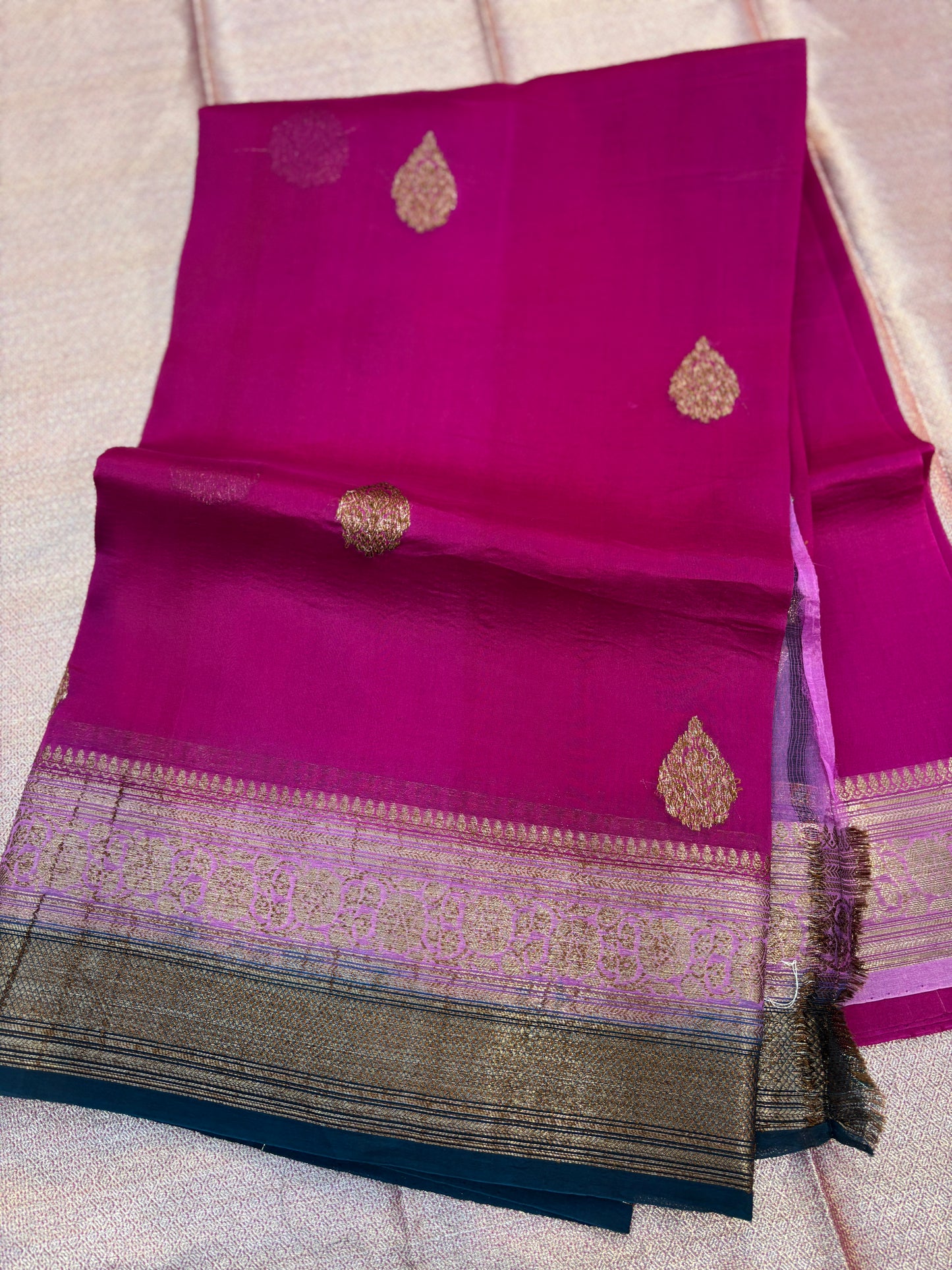 Pink Pure Kora Antique Zari Banarasi Handloom Saree