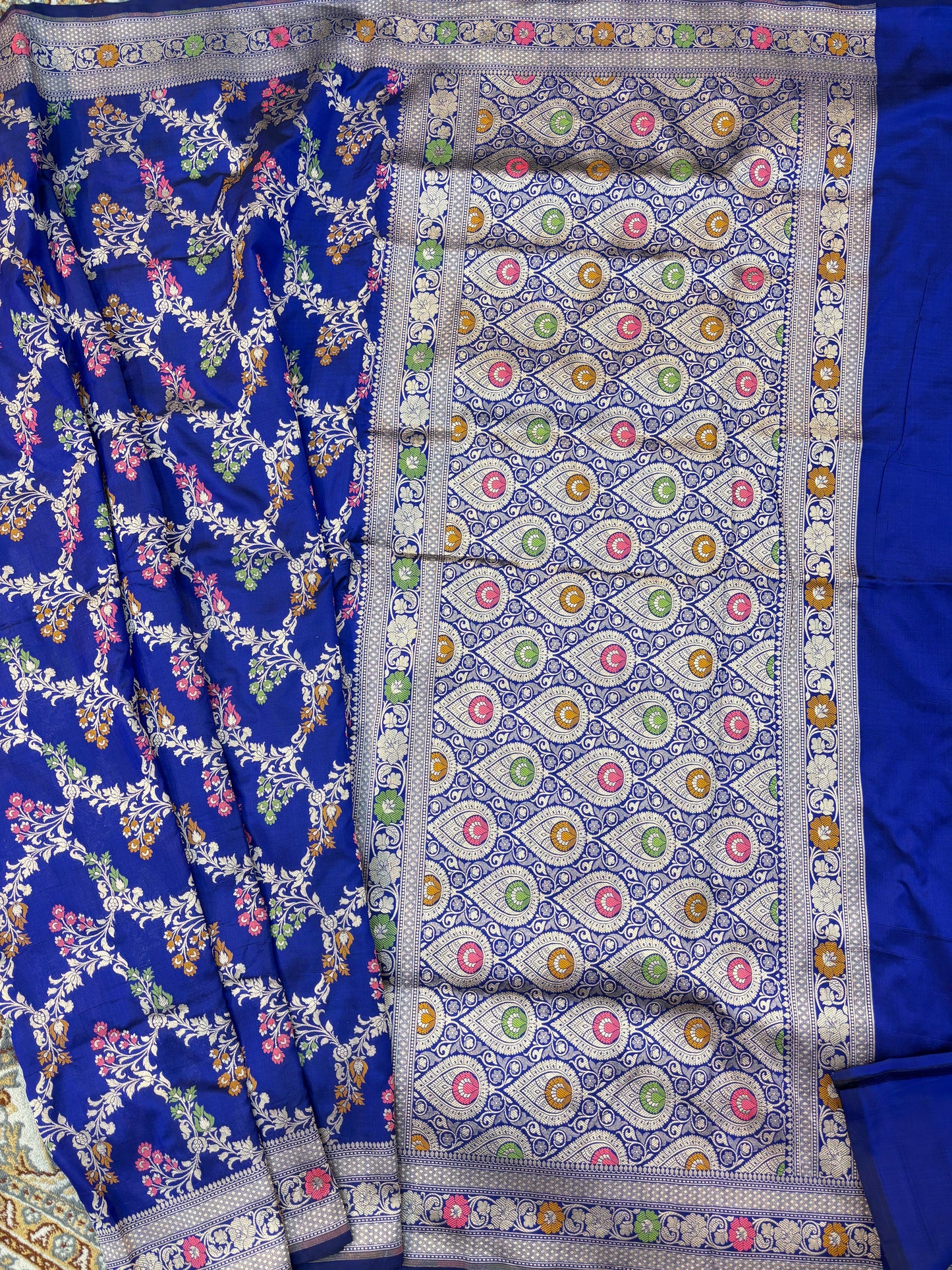 Royal Blue Pure katan Jangla Meenakari Banarasi Handloom Saree