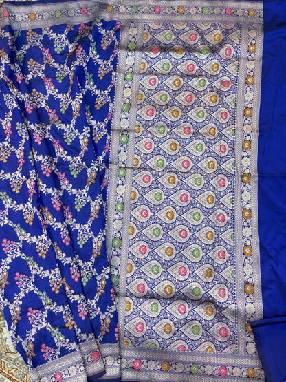 Royal Blue Pure katan Jangla Meenakari Banarasi Handloom Saree