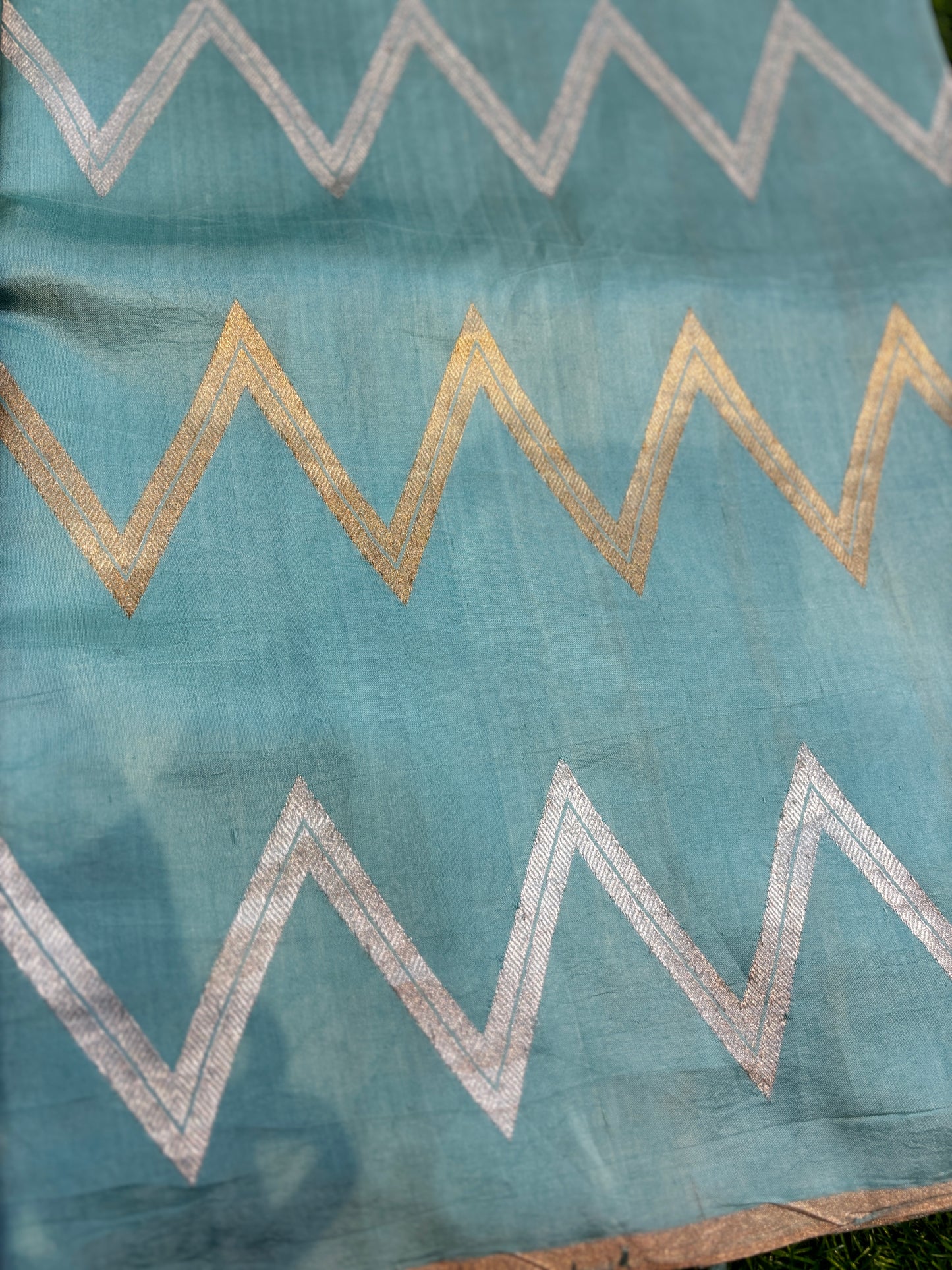 Powder Blue Pure Banarasi Handloom Saree