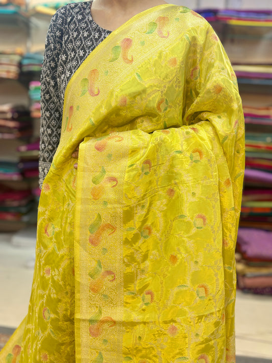 Lemon Yellow Banarasi Handloom Saree