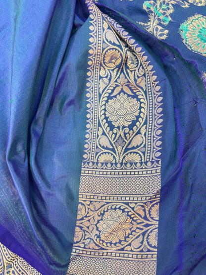 Blue pure Katan Jangla Meenakari Banaras Handloom Saree