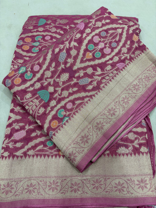 Levander Semi Khaddi Georgette Banaras Sari 