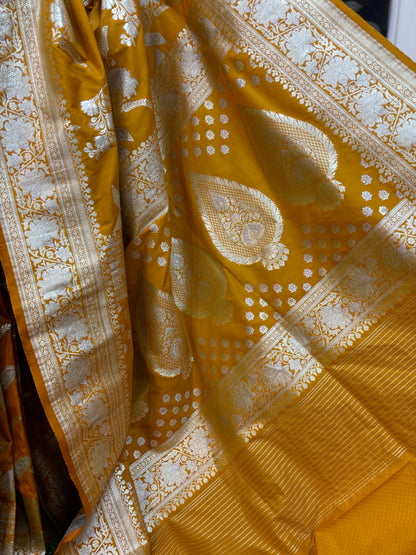 Mustard Yellow Semi Silk Banarasi Saree - Rungkaat