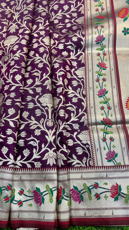 Wine Paithine Banarasi Handloom Saree - Rungkaat