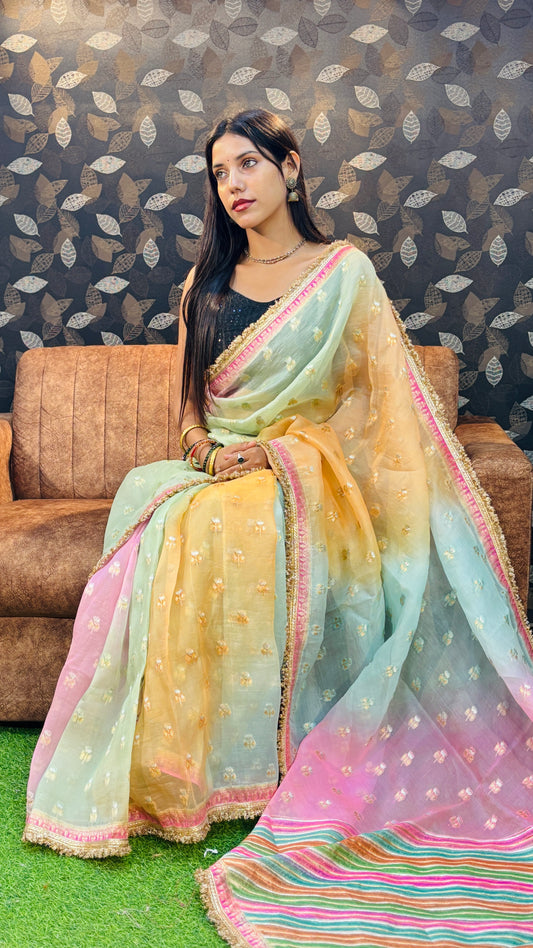 Pure Kora Rungkaat Banarasi Handloom Saree