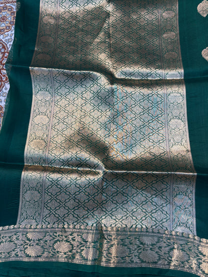 Rama Green Pure Kora Designer kadhua Banarasi 