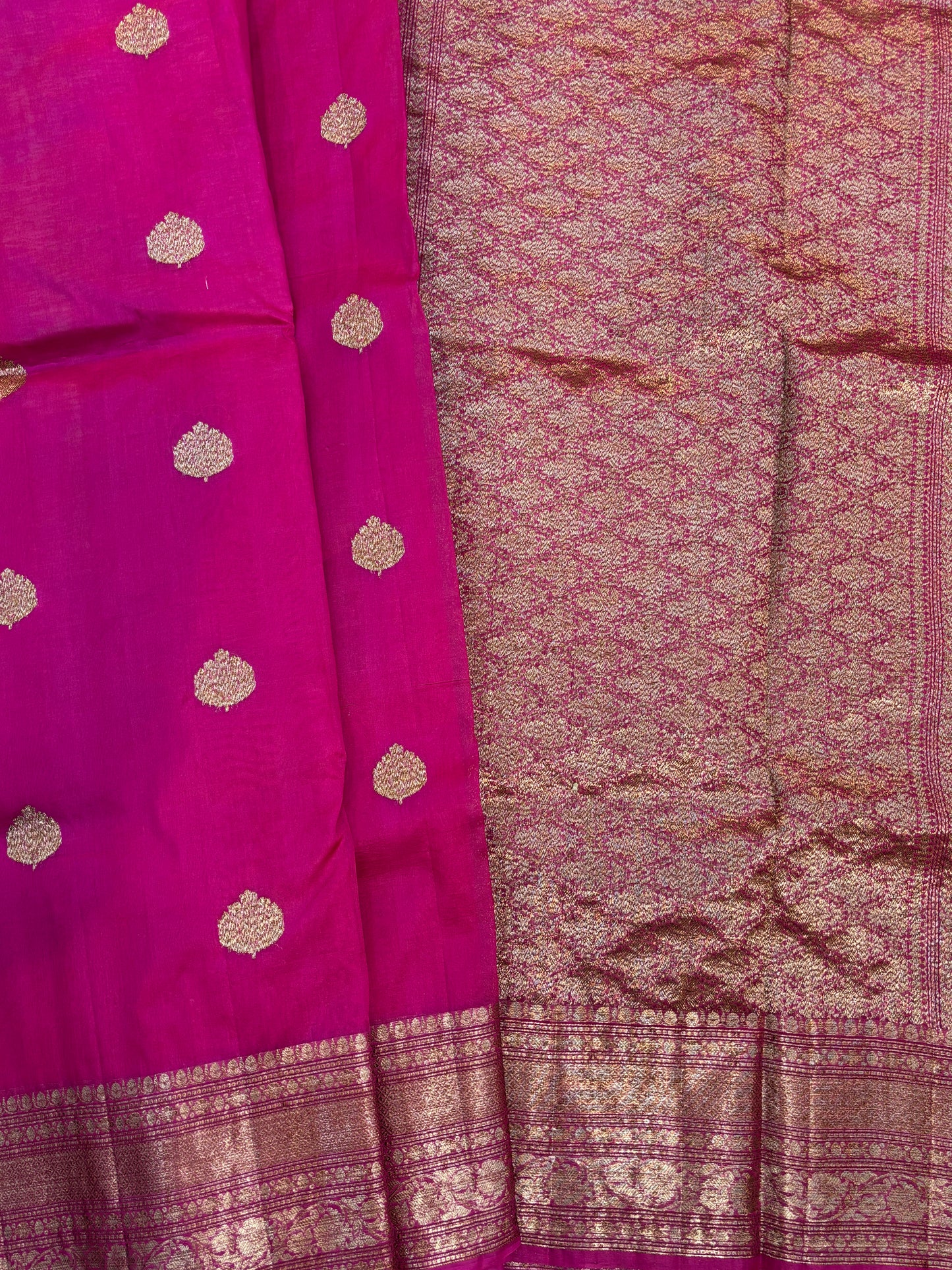Rani pink Pure Kora antique Zari Banarasi Handloom saree