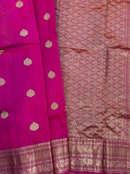 Rani pink Pure Kora antique Zari Banarasi Handloom saree