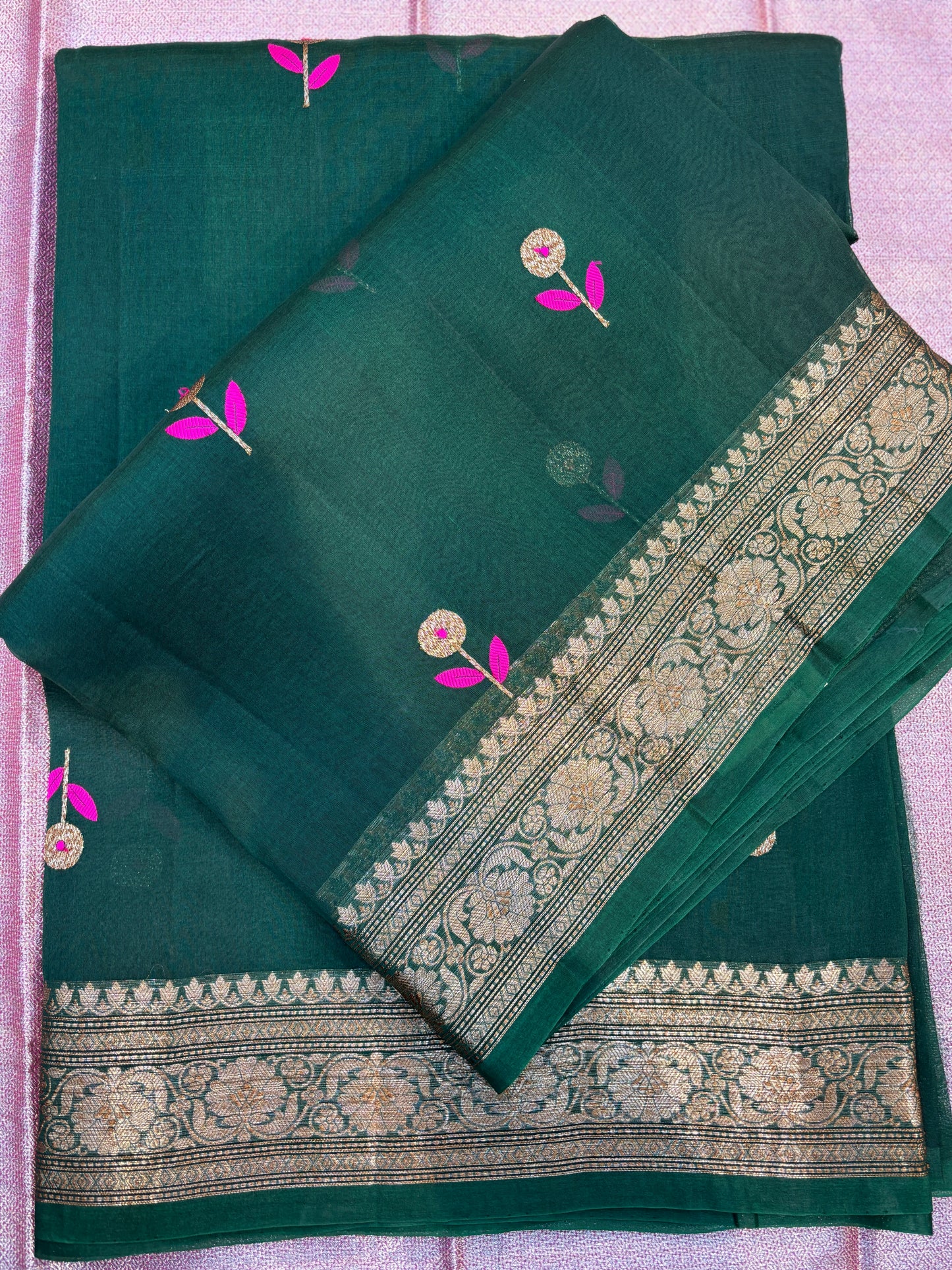 Rama Green Kora Meena kora Antique Zari Banarasi Handloom Saree