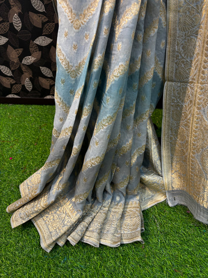 Light Bluish shades of Rungkaat Georgette Banarasi Saree