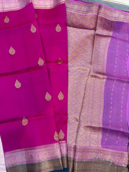 Pink Pure Kora Antique Zari Banarasi Handloom Saree