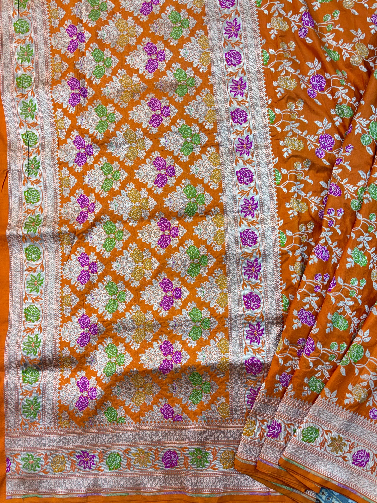 Orange Pure Katan Jangla Banarasi Handloom Saree