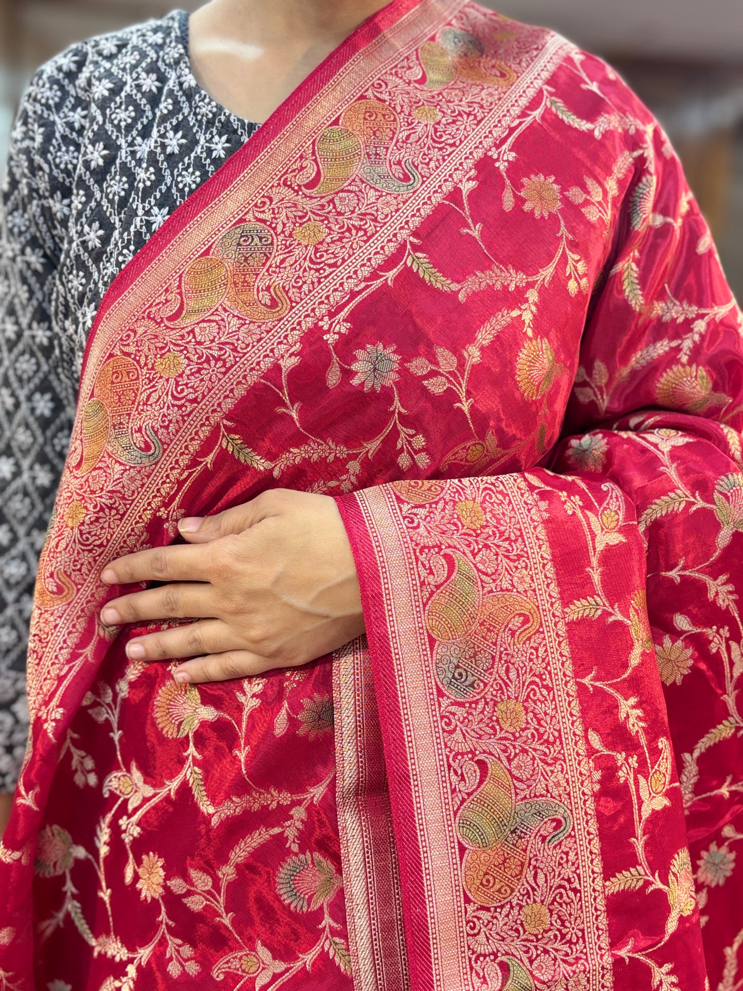 Red designer, Banarasi Handloom Sari