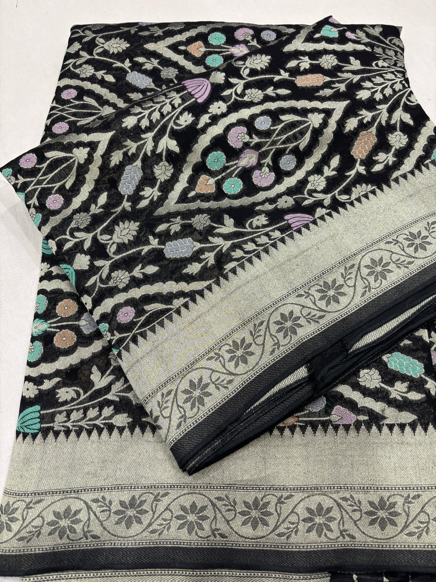 Black Semi Khaddi Georgette Banaras Sari 