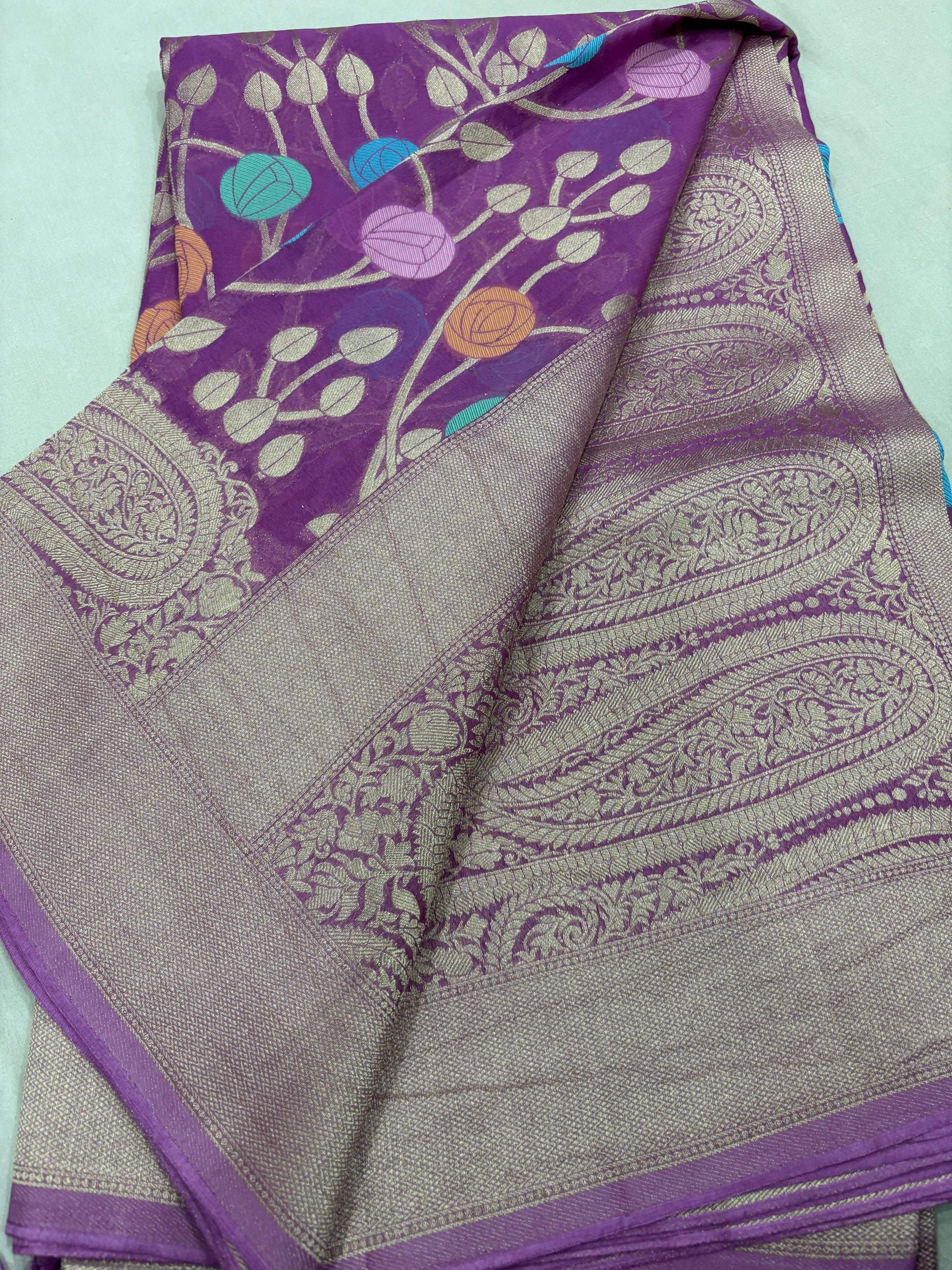 Levender Semi Khaddi Georgette Banaras Sari 