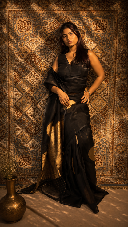 Black Pure Kora silk Designer Kadhuwa Handloom Banarasi sare 