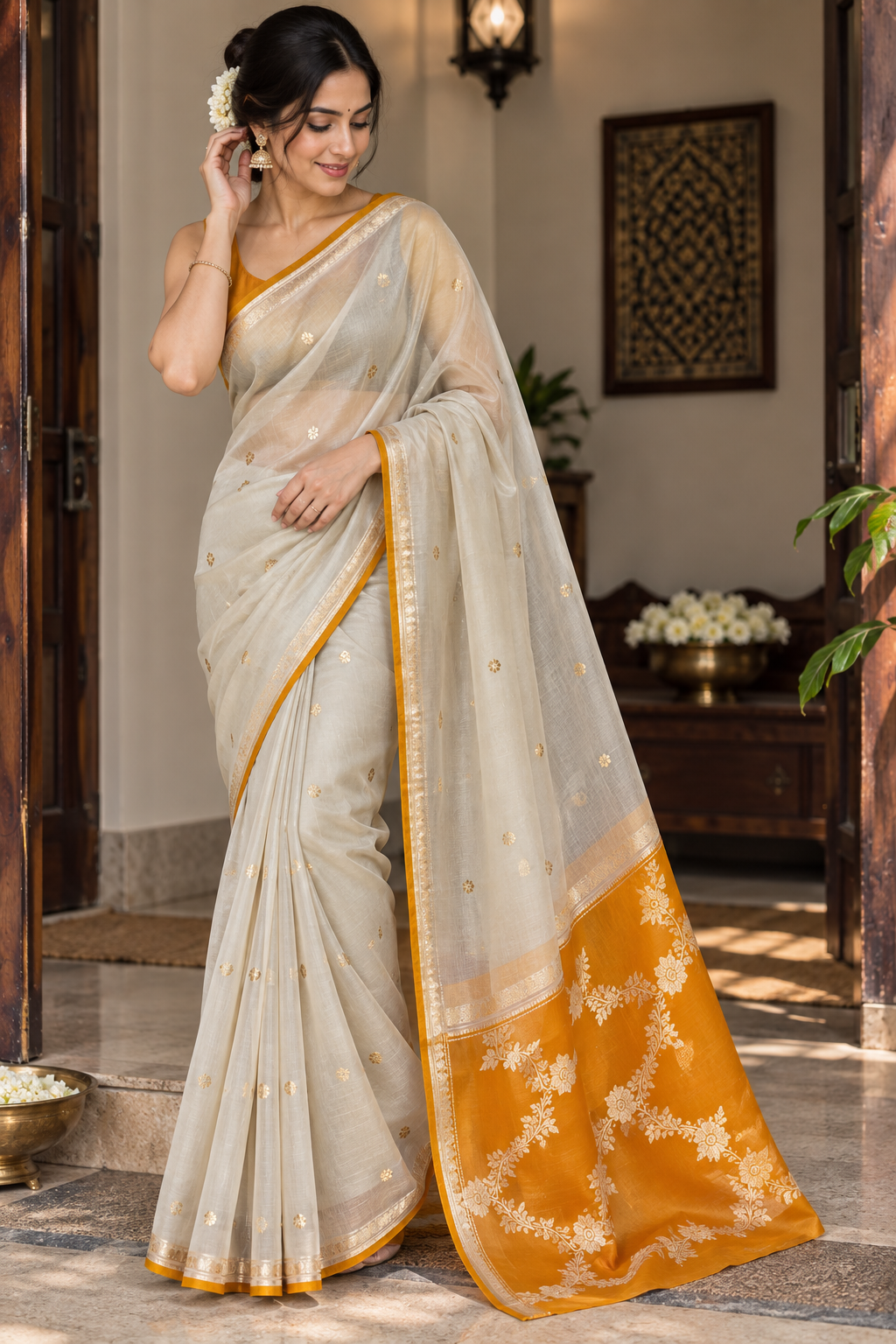 Pure Kora Silk Designer Kadhua Banarasi Handloom Saree 